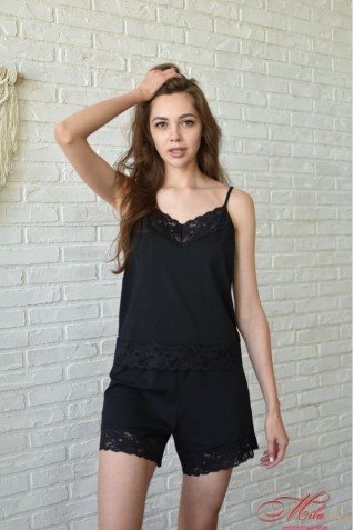 Акційна пропозиція піжамні майка та шорти з мереживом Marsana 17-018